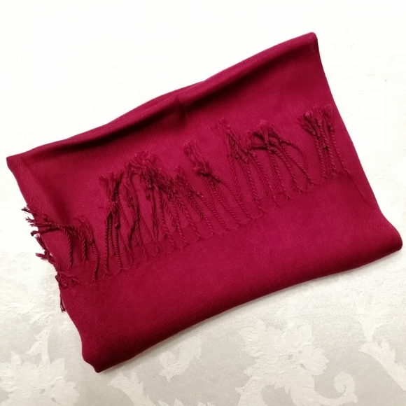 Deep Red Viscose Fringe Scarf/Wrap - Picture 7 of 7